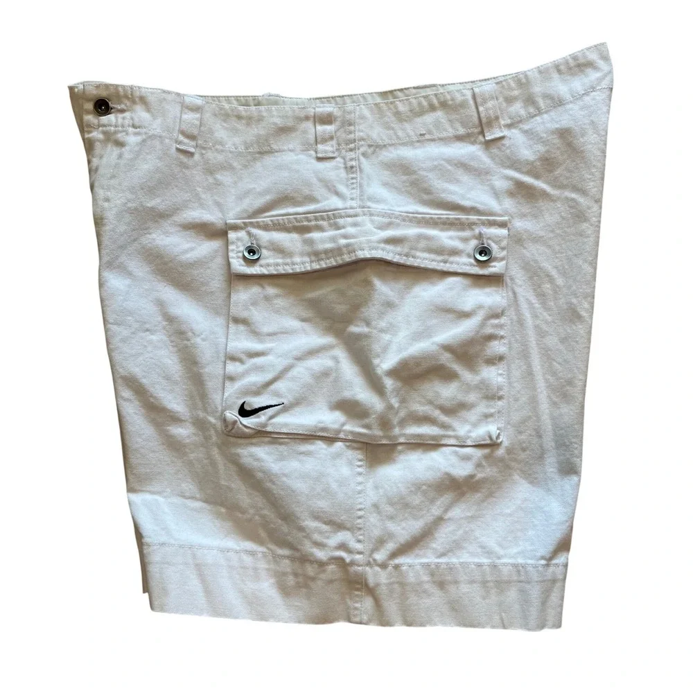 Nike Mens Cargo Shorts Size 38 Off White Canvas Utility Hiking Outdoor Swoosh